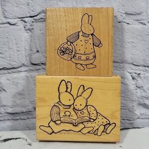 Vintage 90s Daisy Kingdom Rubber Stamps Bunnies Easter Spring Lot‎ Of 2